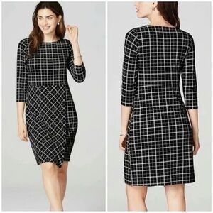 J. Jill Black and White Sheath Dress 3/4 Sleeve Crew Neck. Size SP